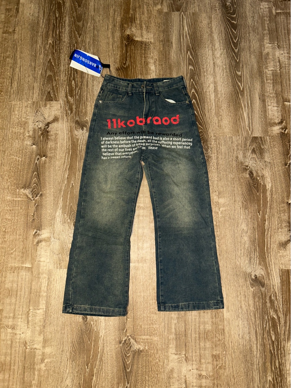 Miakoda Blue Denim Straight Jeans with Red Logo